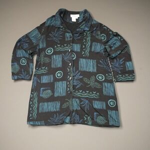 Coldwater Creek Womens L Black Boho Abstract‎ Tunic Button Up Whimsigoth